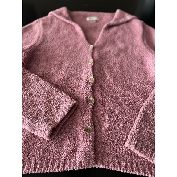 CHRISTOPHER & BANKS Pink Sherpa Button Down Sweater w/Sailor Style Collar sz M - Picture 2 of 6